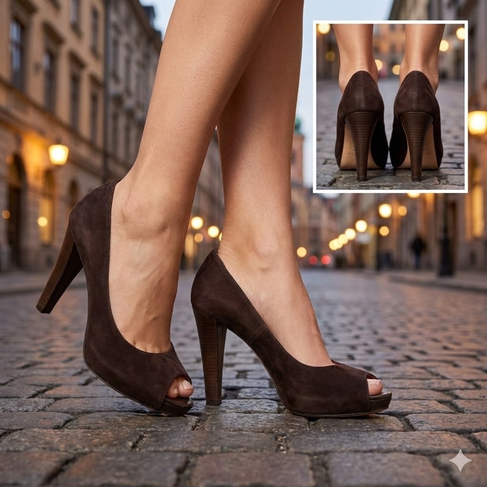 Kate Spade New York Brown Suede Peep Toe Pumps Made in Italy Womens 9B‎